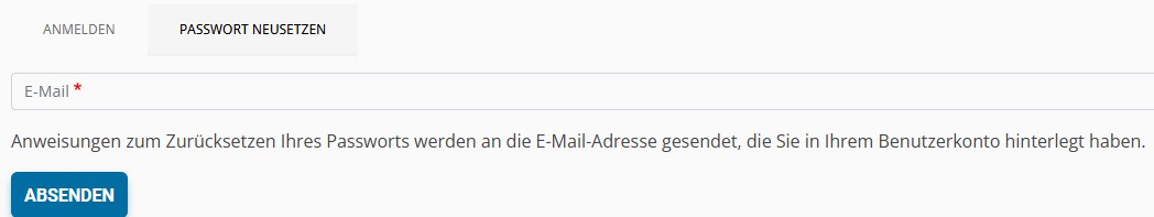 Passwort Reset Link senden