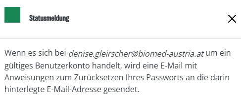 Link zum Passwort zurücksetzen versandt