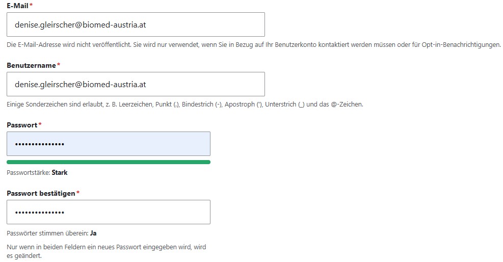 Neues Passwort setzen Maske
